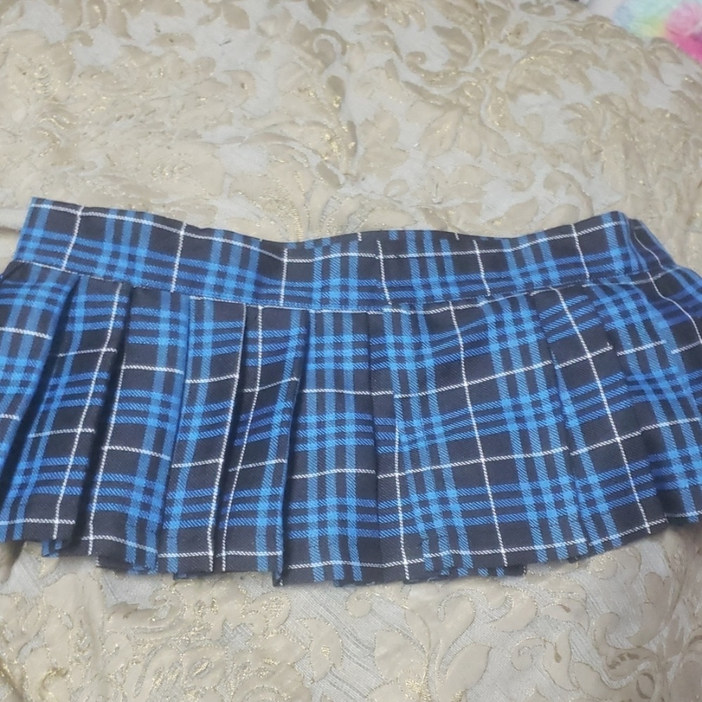 PLAID BLUE MINI SKIRT***